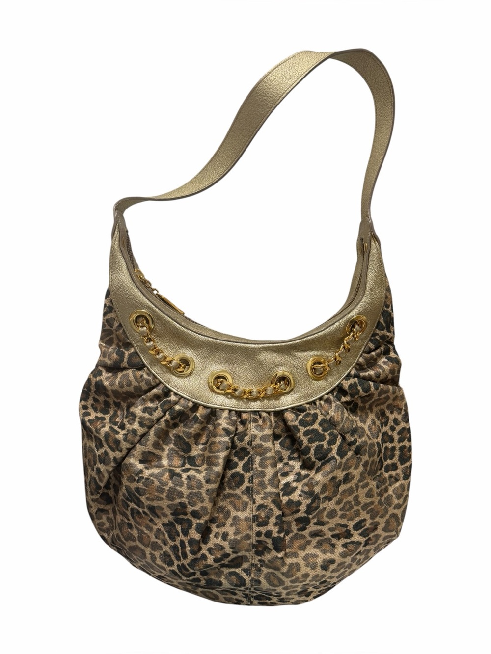 Stuart Weitzman Gold/Black Leopard Leather/Textile Shoulder Handbag